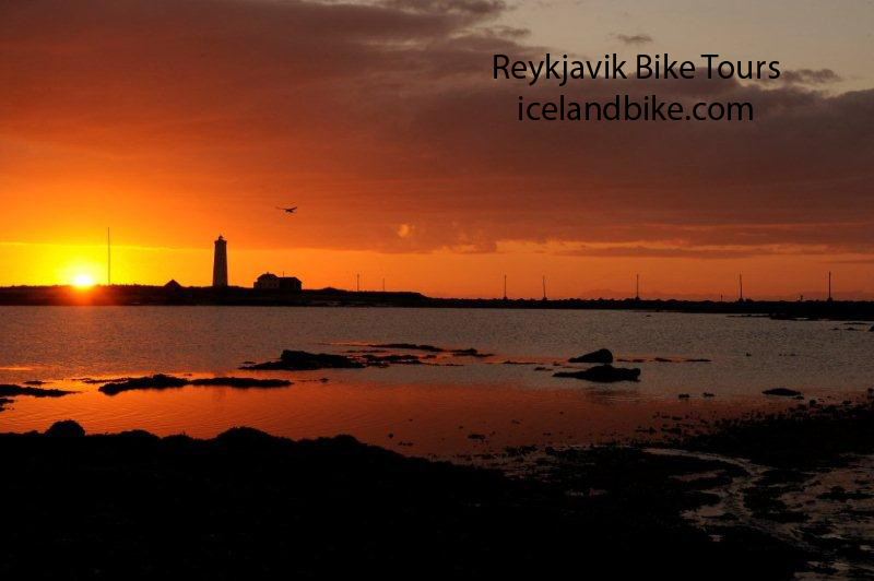 Midnight sun in Reykjavik Iceland Grotta lighthouse
